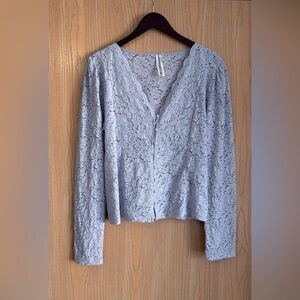 Anthropologie | Women’s XL | Lavender Stretch Lace Blouse Button Long Sleeve